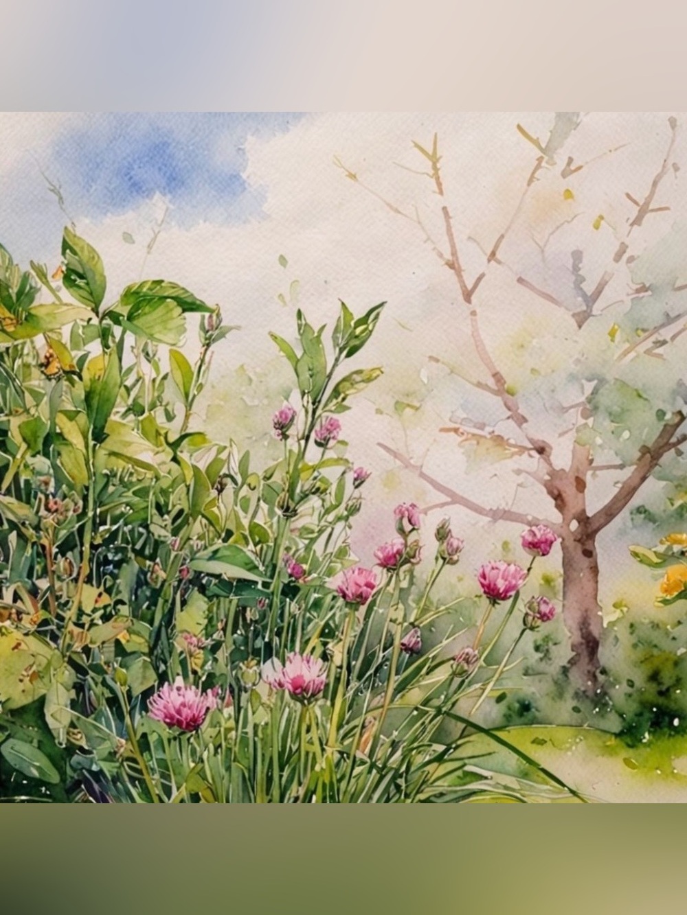 Pink Garden Wildflower Watercolor Stye Paper Print